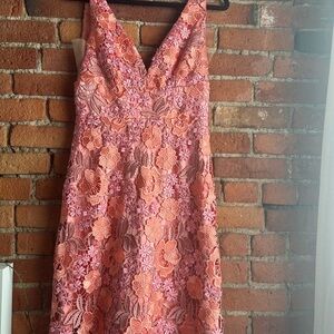 Theia Floral Lace Pink Dress